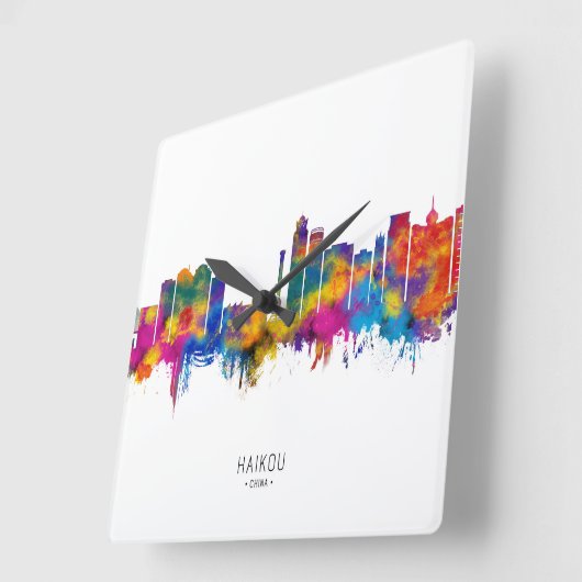 Haikou China Skyline スクエア壁時計 (傾斜)