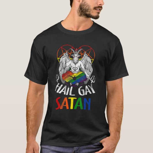 Hail Gay-Satan LGBT Goth Gay Pride Baphomet Celebr Tシャツ (正面)
