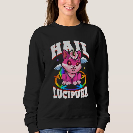 Hail Lucipurr Cat Rainbow Unicorn Kitty Satanic スウェットシャツ (正面)