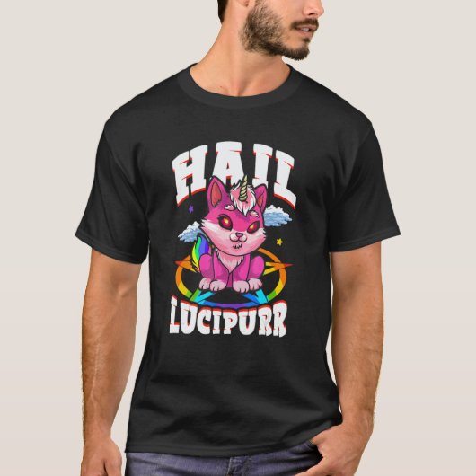 Hail Lucipurr Cat Rainbow Unicorn Kitty Satanic Tシャツ (正面)