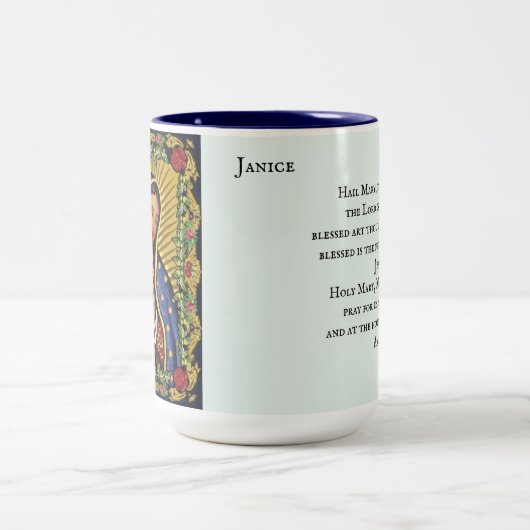 Hail Mary Full of Grace受信者の名前のギフトを追加 ツートーンマグカップ (中央)