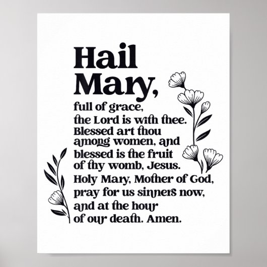Hail Mary Prayer Marian Floral Christian Blessed M ポスター (正面)