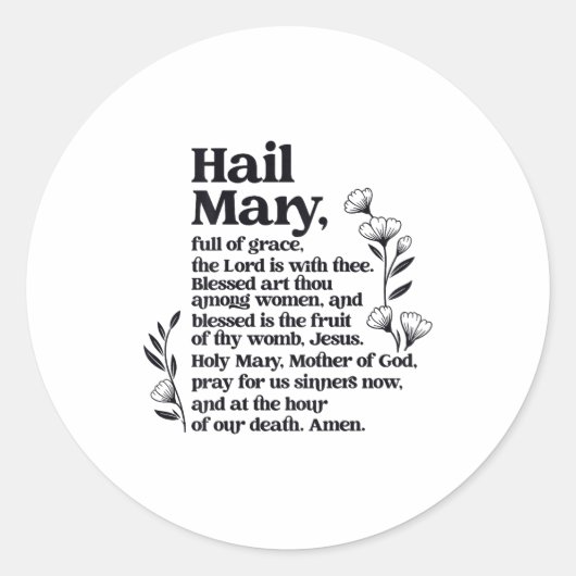 Hail Mary Prayer Marian Floral Christian Blessed M ラウンドシール (正面)