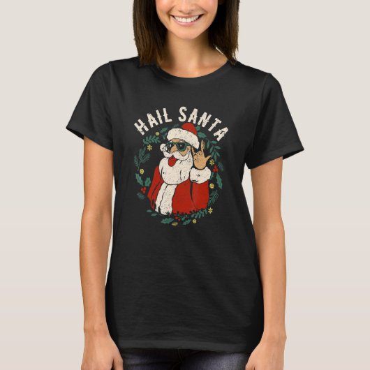 Hail Santa Claus Sleigher Christmas Rock Metal Xma Tシャツ (正面)