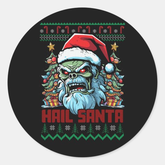 Hail Santa Heavy Metal Headbanger醜いクリスマスX ラウンドシール (正面)