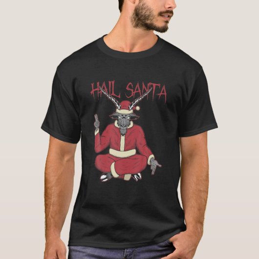 Hail Santa Ugly Christmas Sweater Rock Metal Satan Tシャツ (正面)