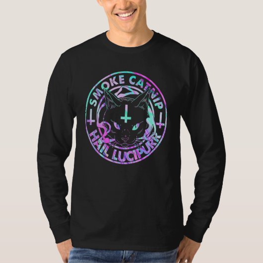 Hail Satan Smoke Catnip Hail Lucipurr Satanic Blac Tシャツ (正面)