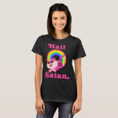 Hail Satan Unicorn Cat Rainbow, おもしろいDeath Metal Tシャツ (正面フル)