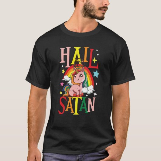 Hail Satan Unicorn Rainbow Tシャツ (正面)
