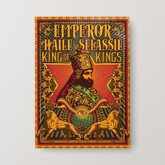 Haile Selassie I Jah Rastafari Rasta Reggae Roots  缶バッジ (正面)