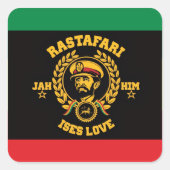 Haile Selassie I Jah Rastafari Reggae Rasta Button スクエアシール (正面)