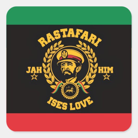 Haile Selassie I Jah Rastafari Reggae Rasta Button スクエアシール (正面)