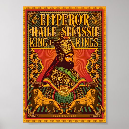 Haile Selassie I Poster Jah Rastafari Rasta Poster ポスター (正面)