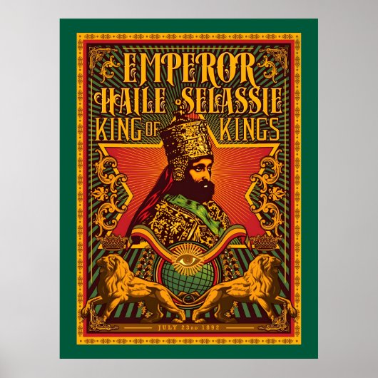 Haile Selassie Postcard Jah Rastafari Metal Print ポスター (正面)