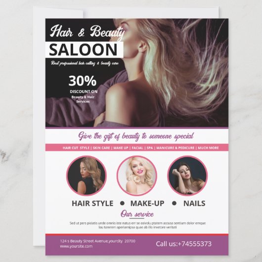 Hair and Beauty Salon Flyer Template (正面)