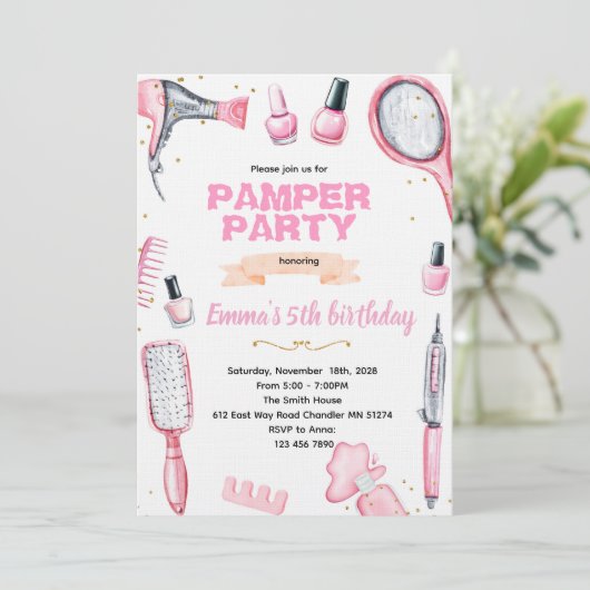 Hair and Nails pamper party invitation 招待状 (スタンド正面)
