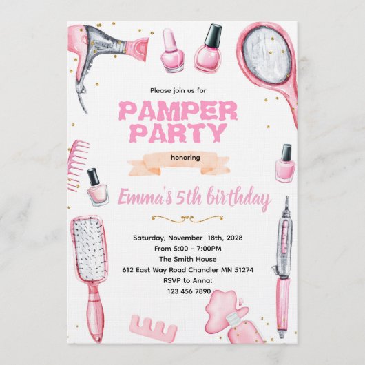 Hair and Nails pamper party invitation 招待状 (正面)