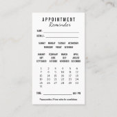 Hair Appointment Reminder Calendar Business Card 名刺 (裏面)