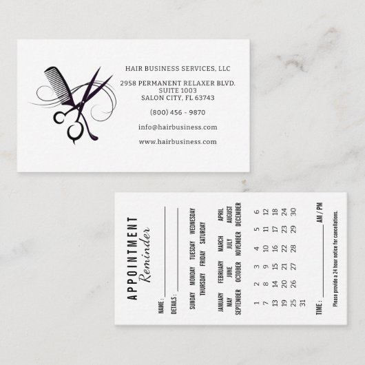 Hair Appointment Reminder Calendar Business Card 名刺 (正面/裏面)