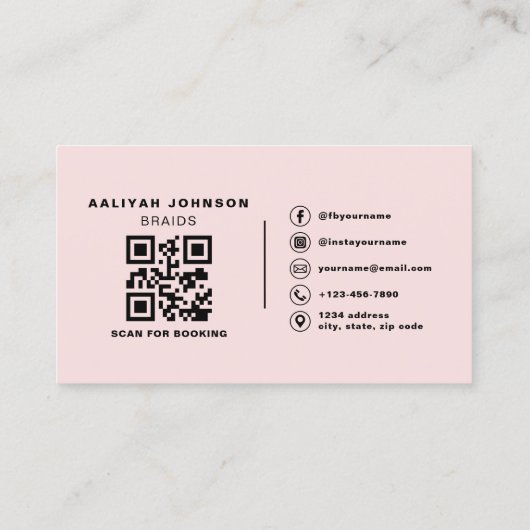 Hair Braider Business Card with Photo and QR Code 名刺 (裏面)