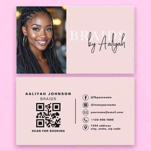 Hair Braider Business Card with Photo and QR Code 名刺