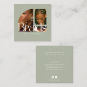 Hair Braiding Photo Collage Sage Green  スクエア名刺 (正面/裏面)