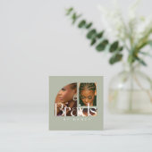 Hair Braiding Photo Collage Sage Green  スクエア名刺 (スタンド正面)