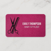 Hair Comb Scissors | Pink Leather Texture 名刺 (正面)