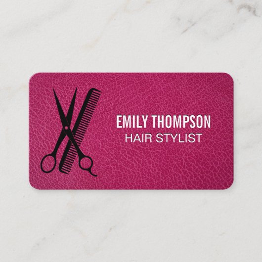 Hair Comb Scissors | Pink Leather Texture 名刺 (正面)