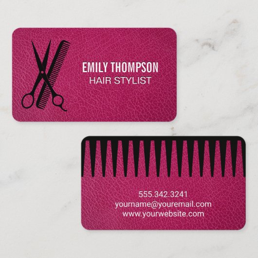 Hair Comb Scissors | Pink Leather Texture 名刺 (正面/裏面)