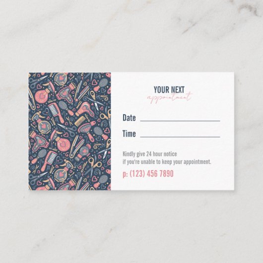 Hair Folk Navy & Blush — Appointment Reminder 名刺 (裏面)