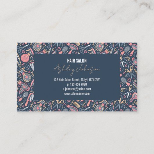 Hair Folk Navy & Blush —  Appointment Reminder 名刺 (正面)