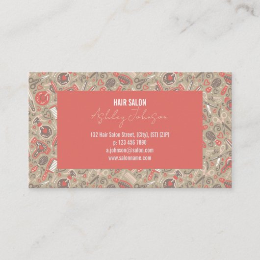 Hair Folk Taupe & Coral —  Appointment Reminder 名刺 (正面)