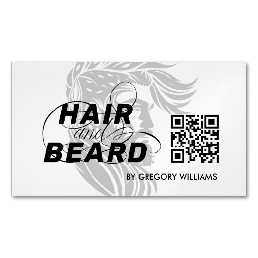 Hair Logo Hair & Beard Q R Code マグネット名刺 (正面)