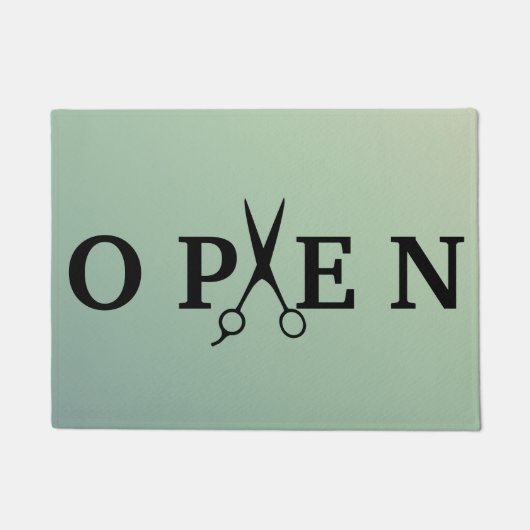 Hair Salon Black Scissor Open Welcome ドアマット (正面)