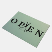 Hair Salon Black Scissor Open Welcome ドアマット (アングル)