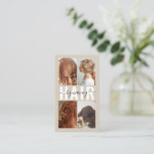 Hair Salon Calligraphy Script Photo Collage Beige  名刺 (スタンド正面)
