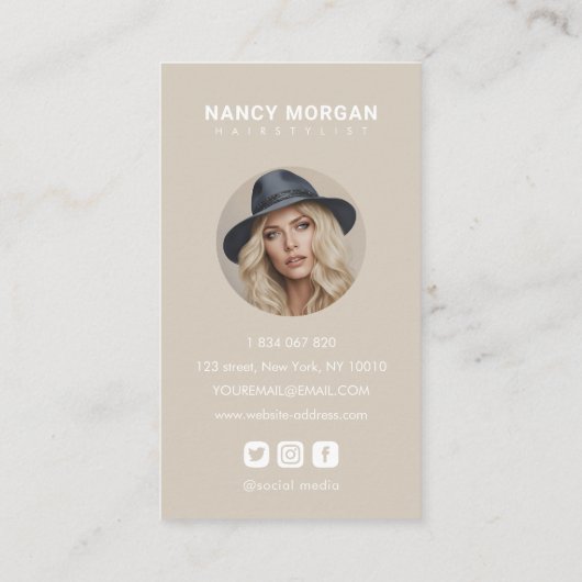 Hair Salon Calligraphy Script Photo Collage Beige  名刺 (裏面)