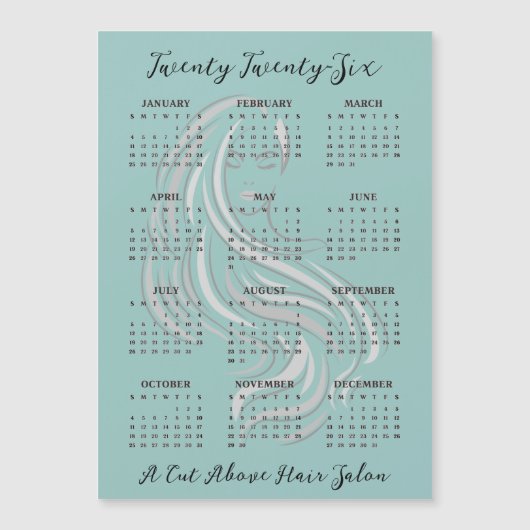Hair Salon Design 2026 Calendar Magnetic Card (正面)