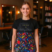 Hair salon folk pattern — black, red & blue エプロン