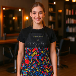 Hair salon folk pattern — black, red & blue エプロン