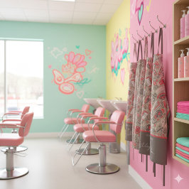 Hair salon folk pattern — taupe & coral エプロン