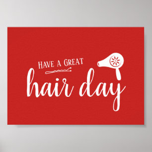 Hair Salon Have A Great Hair Day Elegant Red ポスター