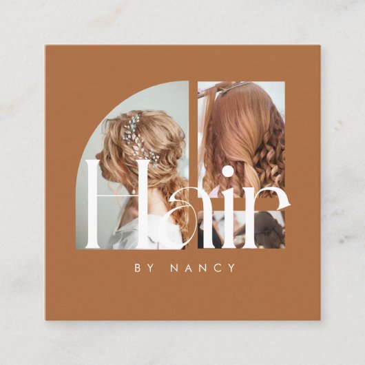 Hair Salon Photo Collage Terracotta  スクエア名刺 (正面)