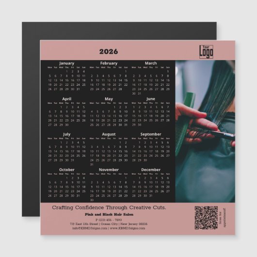 Hair Salon Pink Black 2026 Calendar Magnet (正面/裏面)