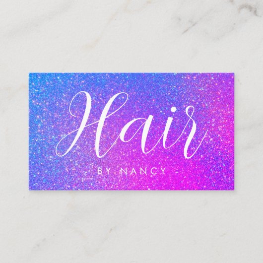 Hair  Salon Typography Purple Holographic Glitter  名刺 (正面)