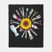 Hair Stylist Barber Tools Floral フリースブランケット (正面)