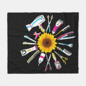 Hair Stylist Barber Tools Floral フリースブランケット (正面(横))