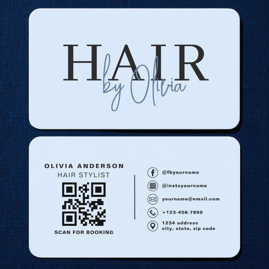 Hair Stylist Blue QR Code 名刺