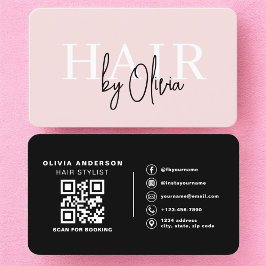  Hair Stylist Blush Pink QR Code 名刺